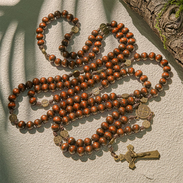 Christianartworkshop 15/20 Decade Olive Wood Rosary with St. Benedict, Crucifix & Waist Chain Design—Divine Devotion in Dual Use - image 16