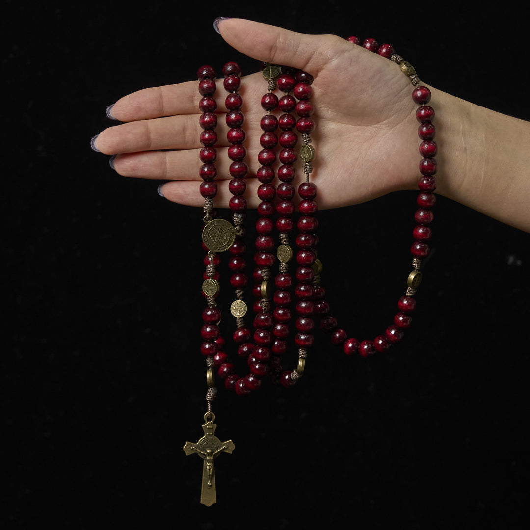 Christianartworkshop 15/20 Decade Olive Wood Rosary with St. Benedict, Crucifix & Waist Chain Design—Divine Devotion in Dual Use - image 10