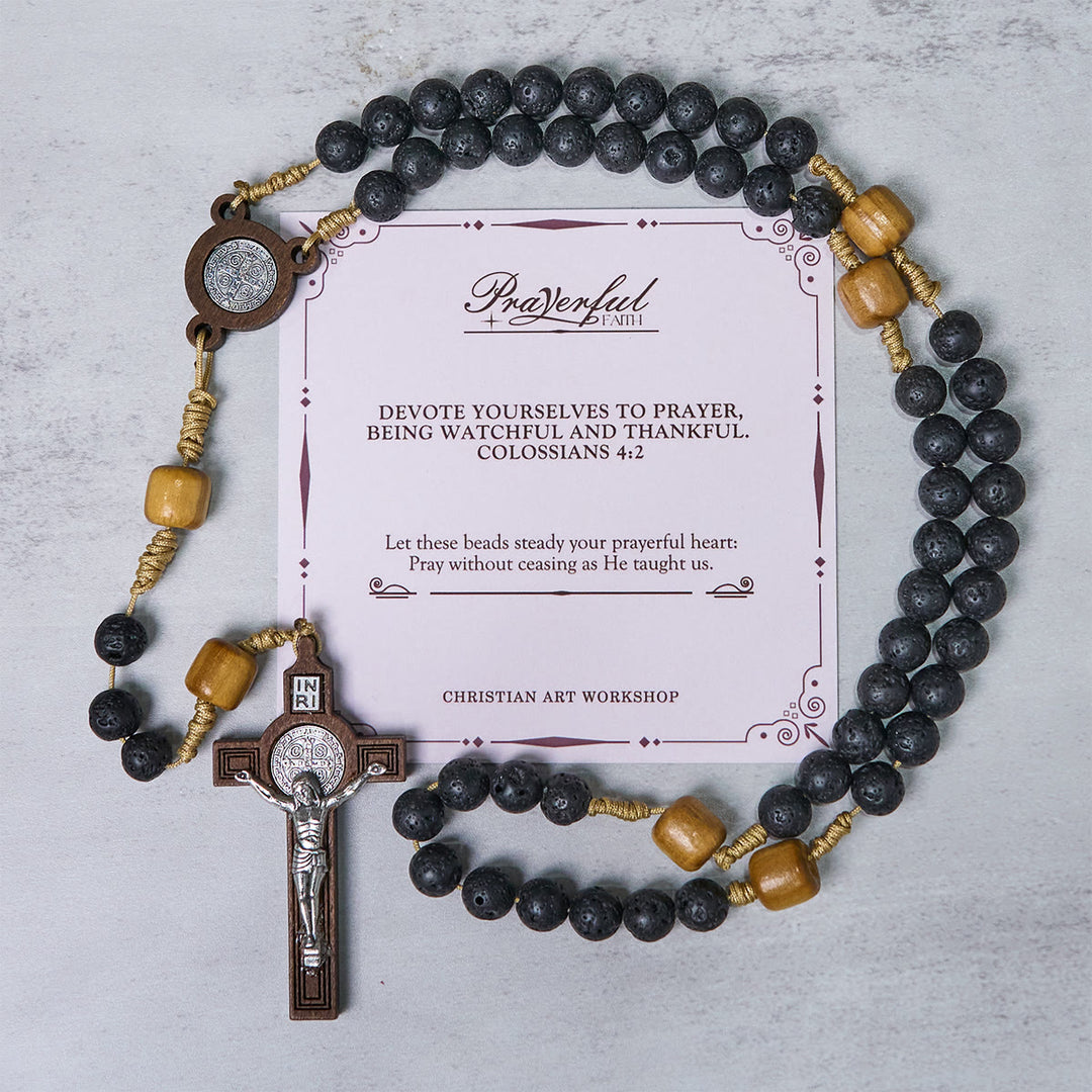 Christianartworkshop PRAYERFUL FAITH: Handmade Natural Durable Volcanic Stone Rosary with Gift Card - PRAYERFUL FAITH - image 1