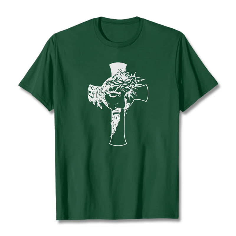 Christianartworkshop Modern Crown of Thorns and Cross Design Unisex T-shirt - Dark Green - 2XL - image 9