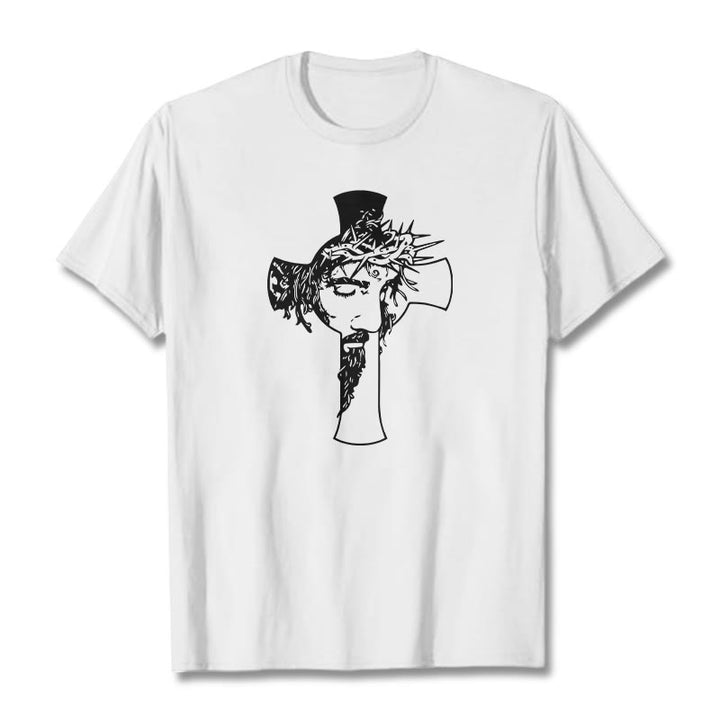 Christianartworkshop Modern Crown of Thorns and Cross Design Unisex T-shirt - White - 2XL - image 2
