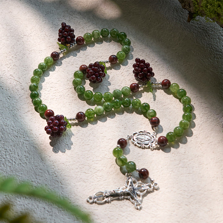 Christianartworkshop Green and Purple Grape Bead Rosary Inspired by Christ the True Vine - Miraculous Medal & Crucifix - image 3