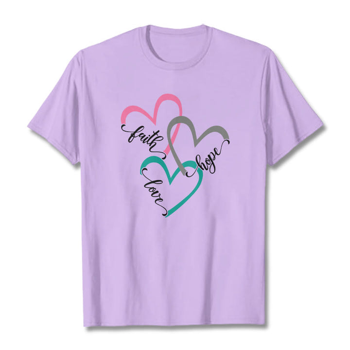 Christianartworkshop Faith Hope Love Christian Heart Design Unisex T-shirt for Believers - Light Purple - 2XL - image 13