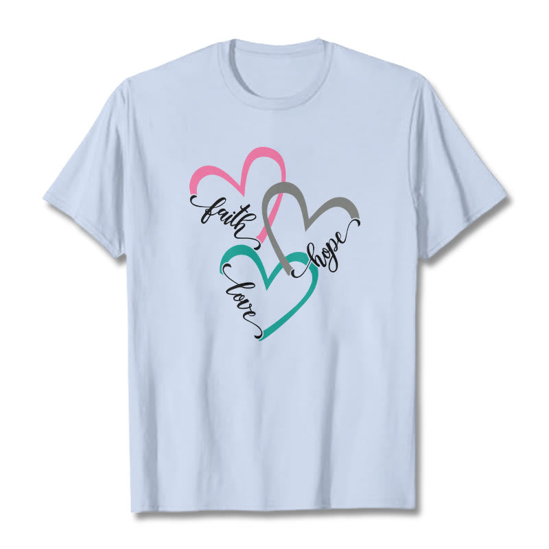 Christianartworkshop Faith Hope Love Christian Heart Design Unisex T-shirt for Believers - Light Blue - 2XL - image 19