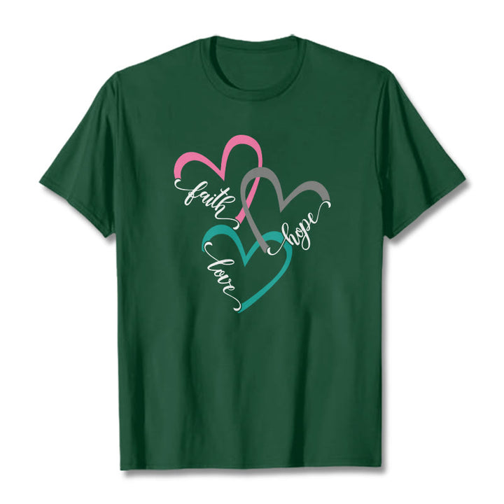 Christianartworkshop Faith Hope Love Christian Heart Design Unisex T-shirt for Believers - Dark Green - 2XL - image 8