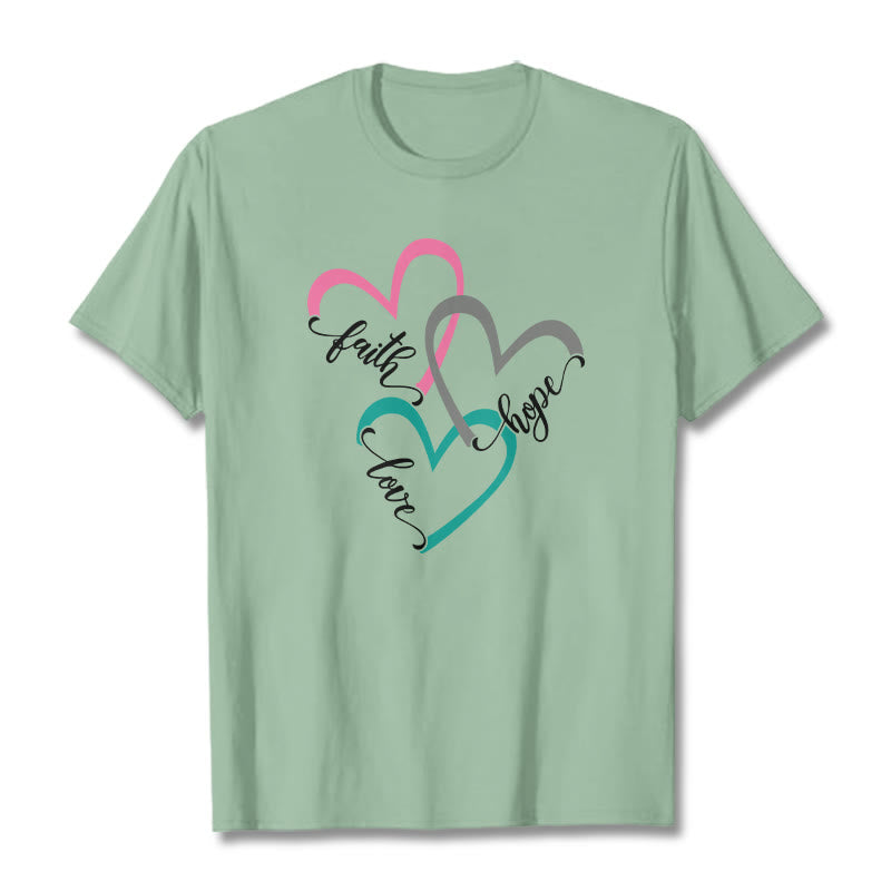 Christianartworkshop Faith Hope Love Christian Heart Design Unisex T-shirt for Believers - Light Green - 2XL - image 12