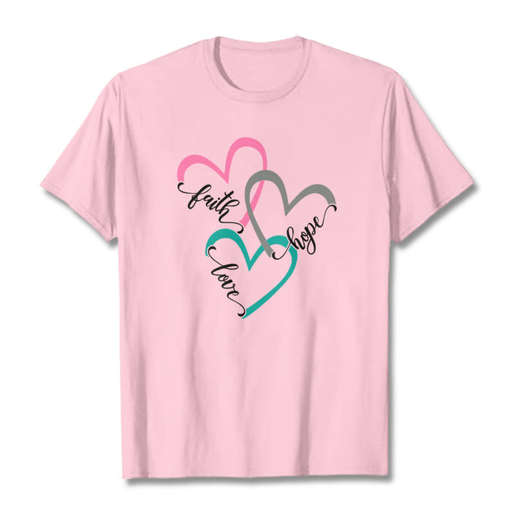 Christianartworkshop Faith Hope Love Christian Heart Design Unisex T-shirt for Believers - Light Pink - 2XL - image 16
