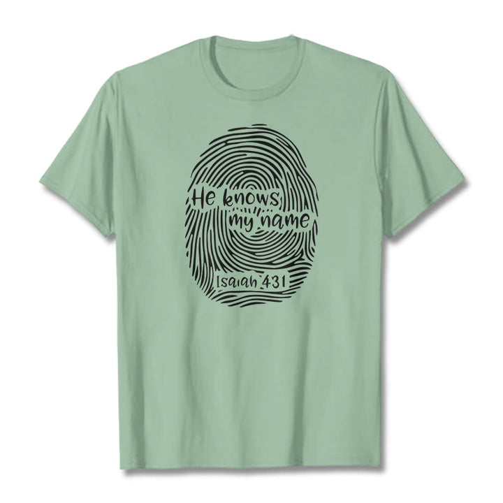Christianartworkshop He Knows My Name Fingerprint Bible Verse Unisex T-shirt - Light Green - 2XL - image 14