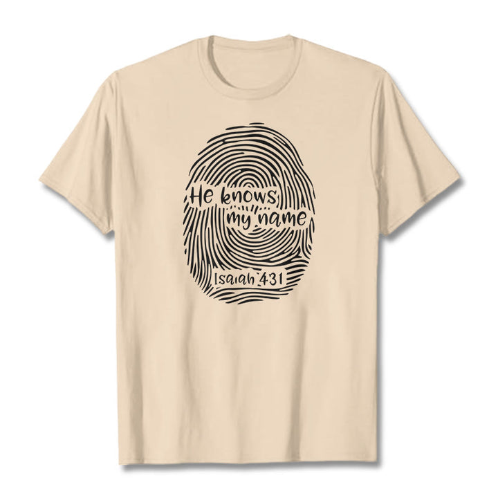 Christianartworkshop He Knows My Name Fingerprint Bible Verse Unisex T-shirt - Beige - 2XL - image 10
