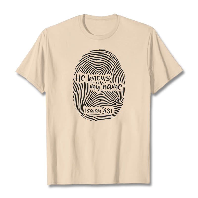 Christianartworkshop He Knows My Name Fingerprint Bible Verse Unisex T-shirt - Beige - 2XL - image 10