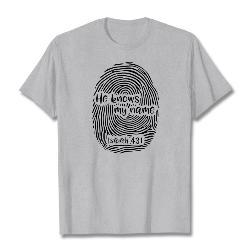 Christianartworkshop He Knows My Name Fingerprint Bible Verse Unisex T-shirt - Grey - 2XL - image 18
