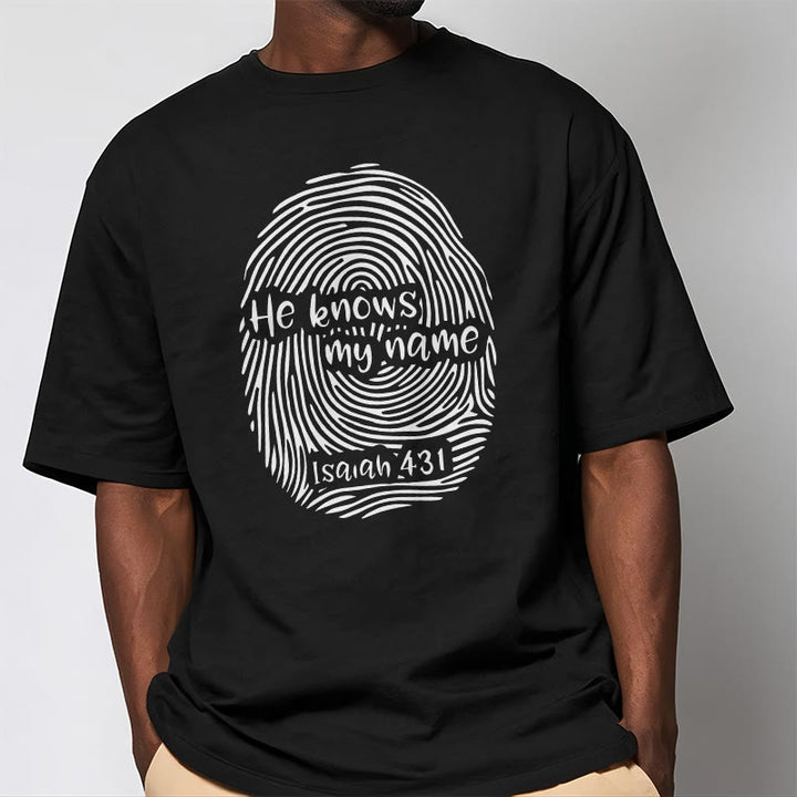 Christianartworkshop He Knows My Name Fingerprint Bible Verse Unisex T-shirt - image 1
