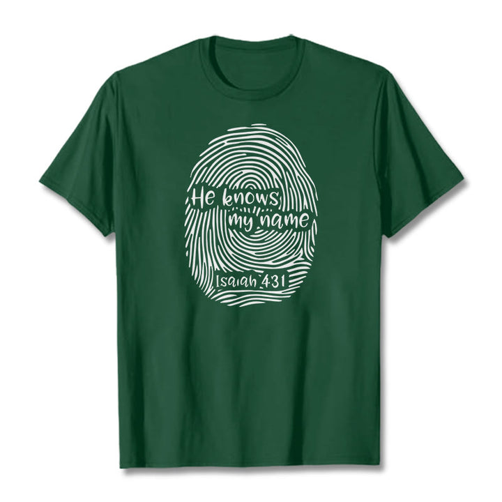 Christianartworkshop He Knows My Name Fingerprint Bible Verse Unisex T-shirt - Dark Green - 2XL - image 8