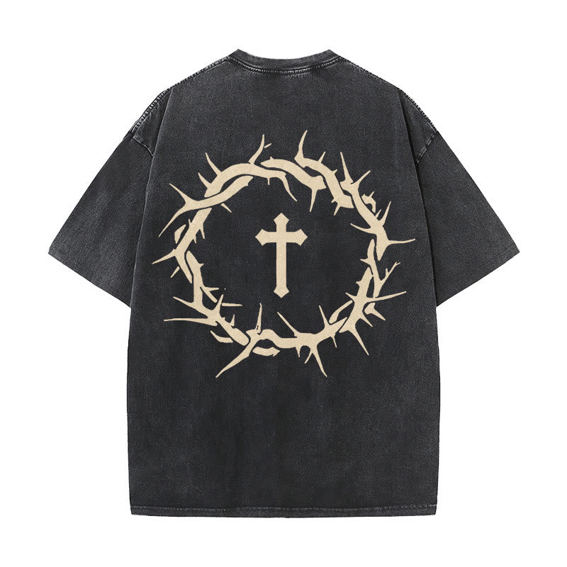 Christianartworkshop Faith Over Fear Thorn Cross Unisex Washed T-Shirt - Black - 5XL - image 3