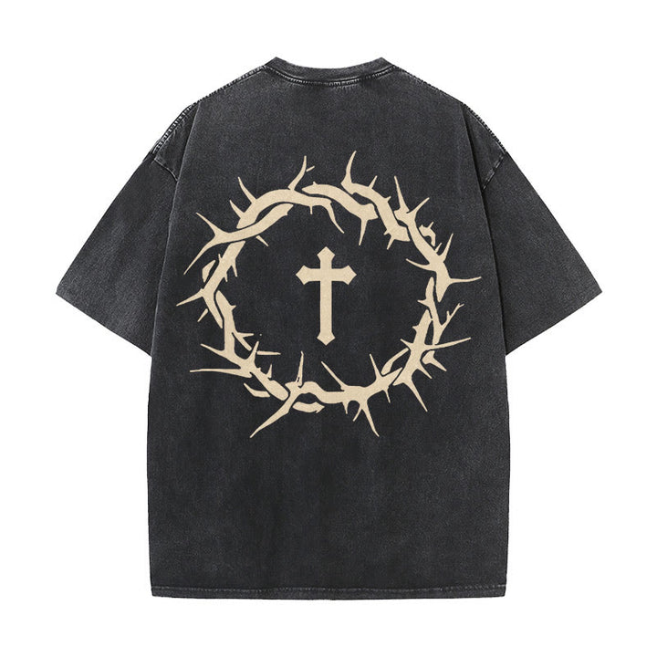Christianartworkshop Faith Over Fear Thorn Cross Unisex Washed T-Shirt - Black - 5XL - image 3