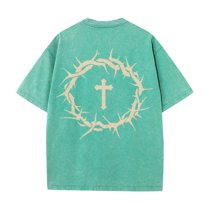 Christianartworkshop Faith Over Fear Thorn Cross Unisex Washed T-Shirt - Green - 5XL - image 17