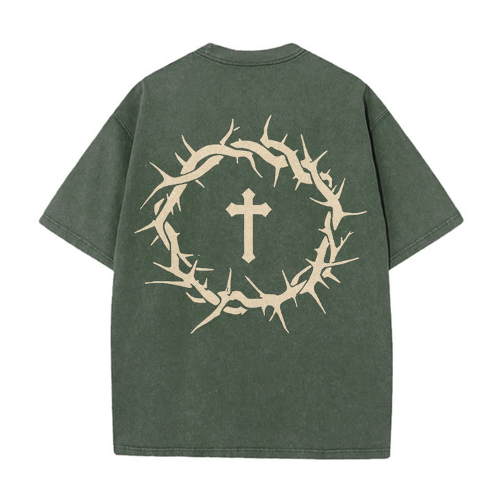 Christianartworkshop Faith Over Fear Thorn Cross Unisex Washed T-Shirt - Army Green - 5XL - image 9