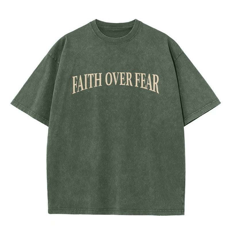 Christianartworkshop Faith Over Fear Thorn Cross Unisex Washed T-Shirt - image 11