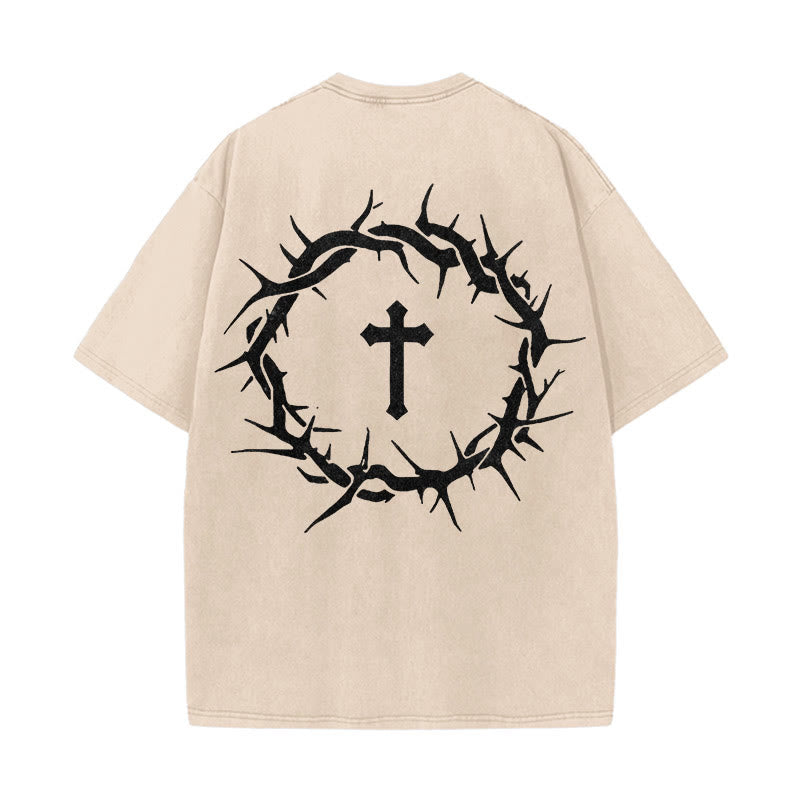 Christianartworkshop Faith Over Fear Thorn Cross Unisex Washed T-Shirt - Apricot - 5XL - image 7
