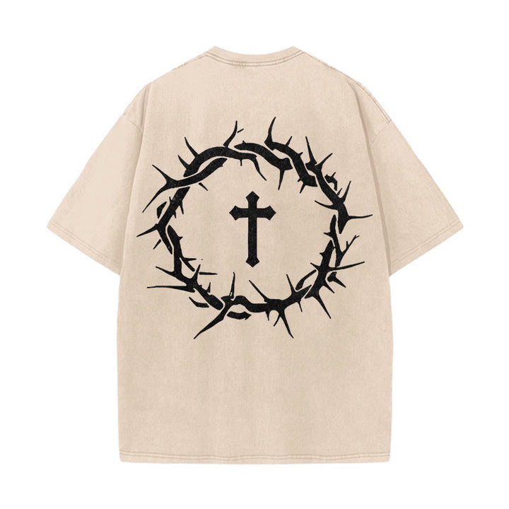 Christianartworkshop Faith Over Fear Thorn Cross Unisex Washed T-Shirt - Apricot - 5XL - image 7