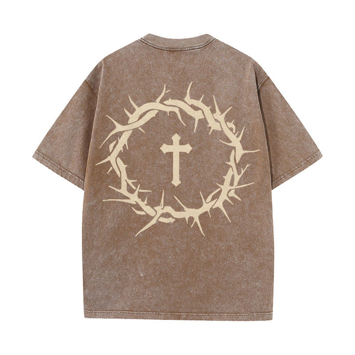 Christianartworkshop Faith Over Fear Thorn Cross Unisex Washed T-Shirt - Coffee - 5XL - image 15