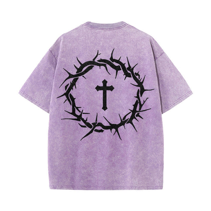 Christianartworkshop Faith Over Fear Thorn Cross Unisex Washed T-Shirt - Purple - 5XL - image 12