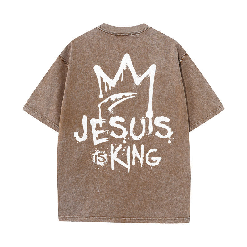 Christianartworkshop Jesus Is King Christian Unisex Washed T-Shirt - Coffee - 5XL - image 16