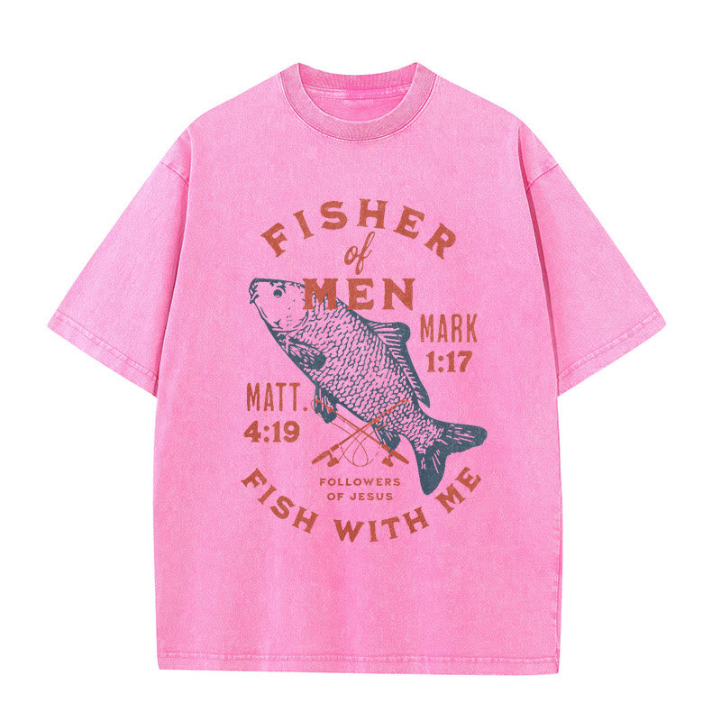Christianartworkshop Followers of Jesus Fisher of Men Unisex Washed T-Shirt - Pink - 5XL - image 10