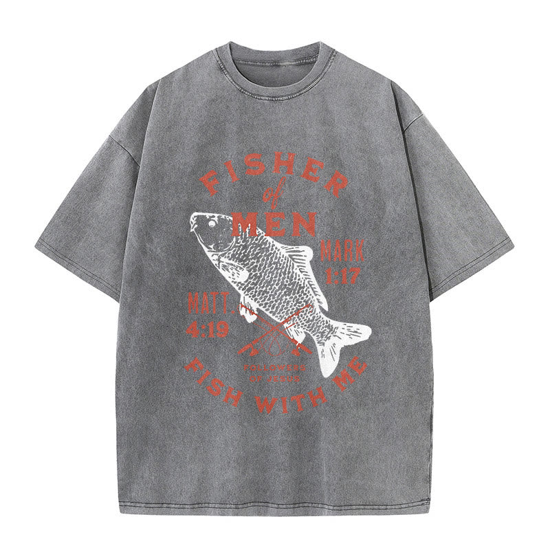 Christianartworkshop Followers of Jesus Fisher of Men Unisex Washed T-Shirt - Grey - 5XL - image 4