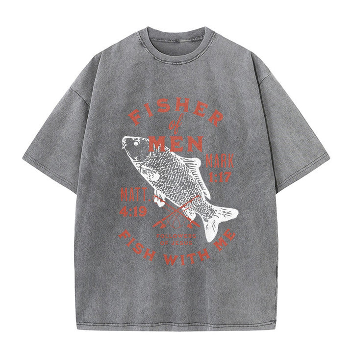 Christianartworkshop Followers of Jesus Fisher of Men Unisex Washed T-Shirt - Grey - 5XL - image 4