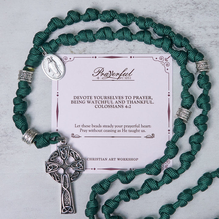 Christianartworkshop PRAYERFUL FAITH: St. Patrick Medal Dark Green Handmade Paracord Knotted Rosary - PRAYERFUL FAITH - image 0