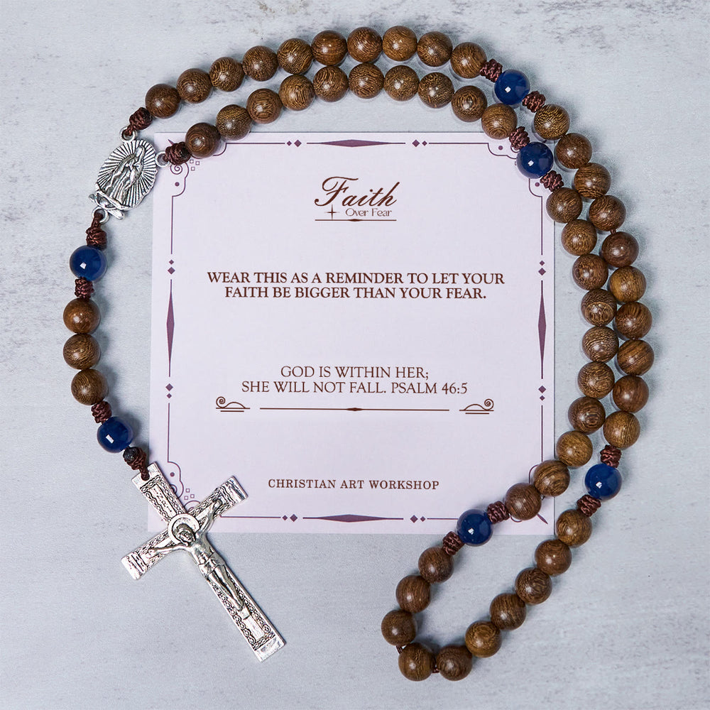 Christianartworkshop PRAYERFUL FAITH: Handmade Gold sandalwood Rosary with Our Lady of Guadalupe - FAITH OVER FEAR - image 1