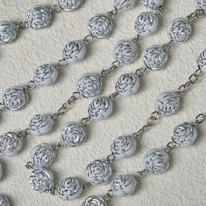 Christianartworkshop Delicate White Rose Devotional Beads Rosary and Bracelets with Virgin Mary - image 7