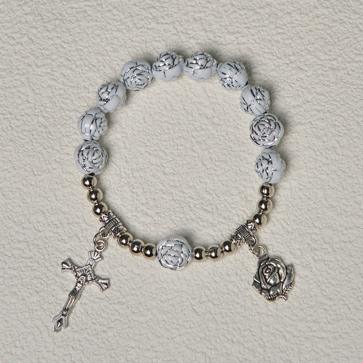 Christianartworkshop Delicate White Rose Devotional Beads Rosary and Bracelets with Virgin Mary - image 14