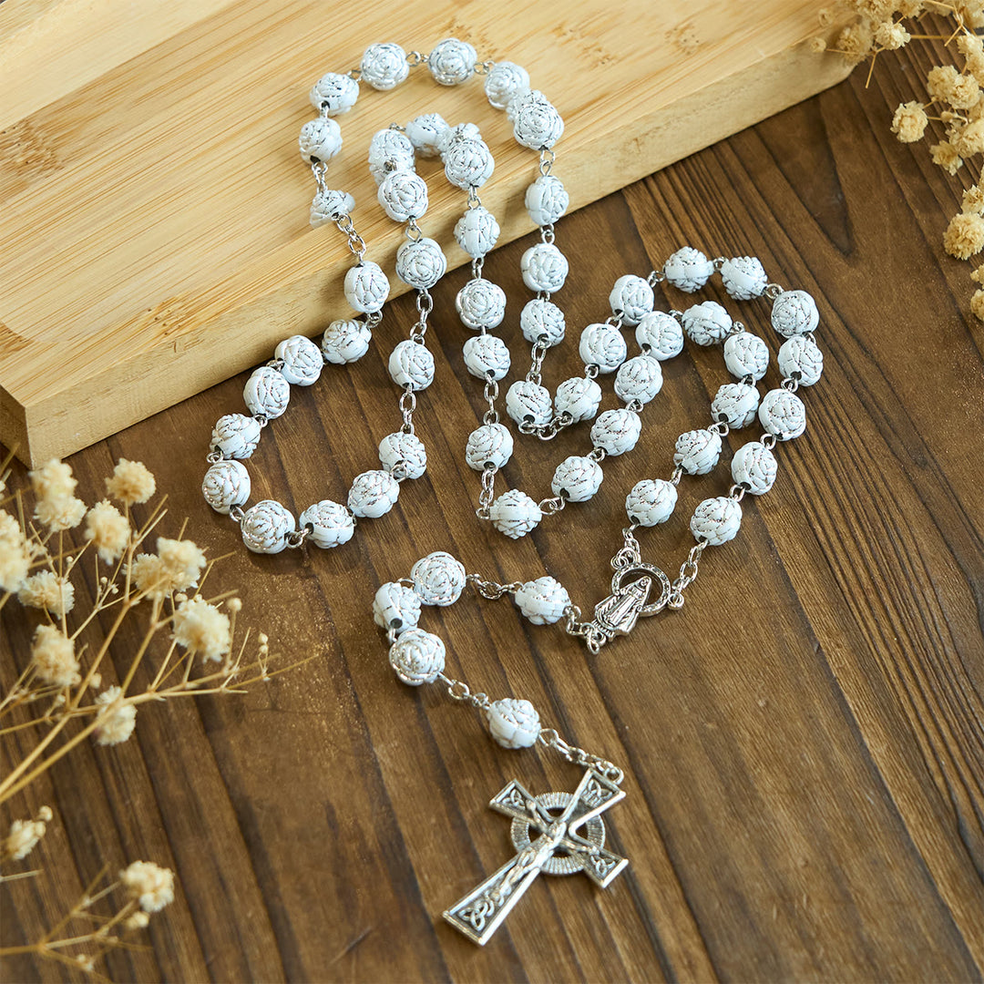 Christianartworkshop Delicate White Rose Devotional Beads Rosary and Bracelets with Virgin Mary - image 3