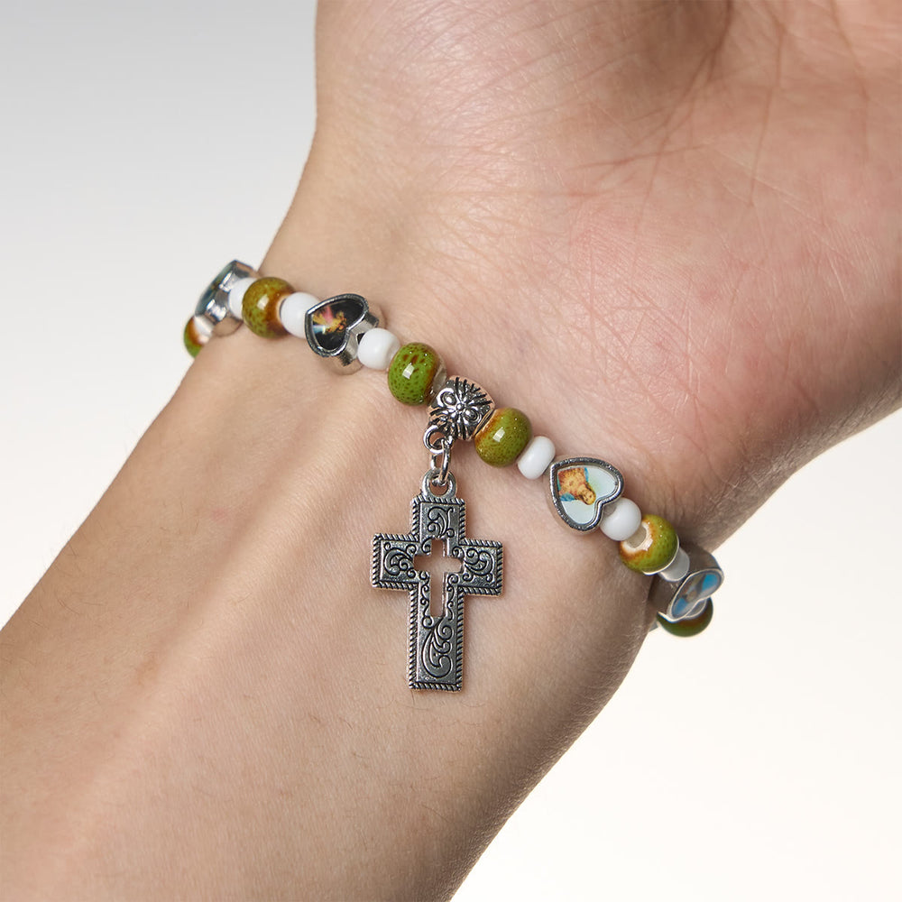 Christianartworkshop Colorful Glass & Ceramic Bead Bracelets with Cross and Saints Heart Charms - image 1