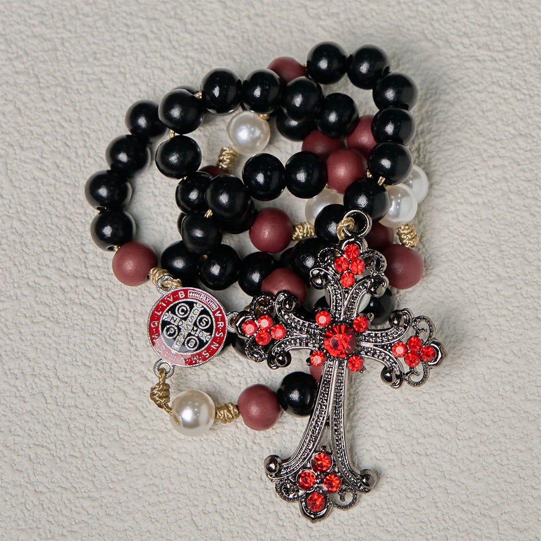 Christianartworkshop Devotional Black and Red Rosary with St. Benedict Blessing and Red Ornate Cross - image 5