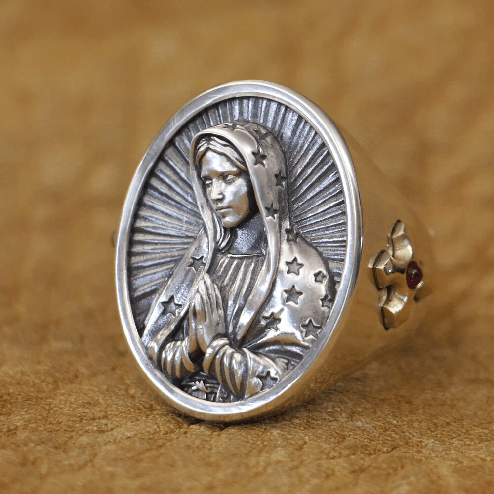 Christianartworkshop Virgin Mary Oval Ring in 925 Silver Divine Protection and Prayer - image 2