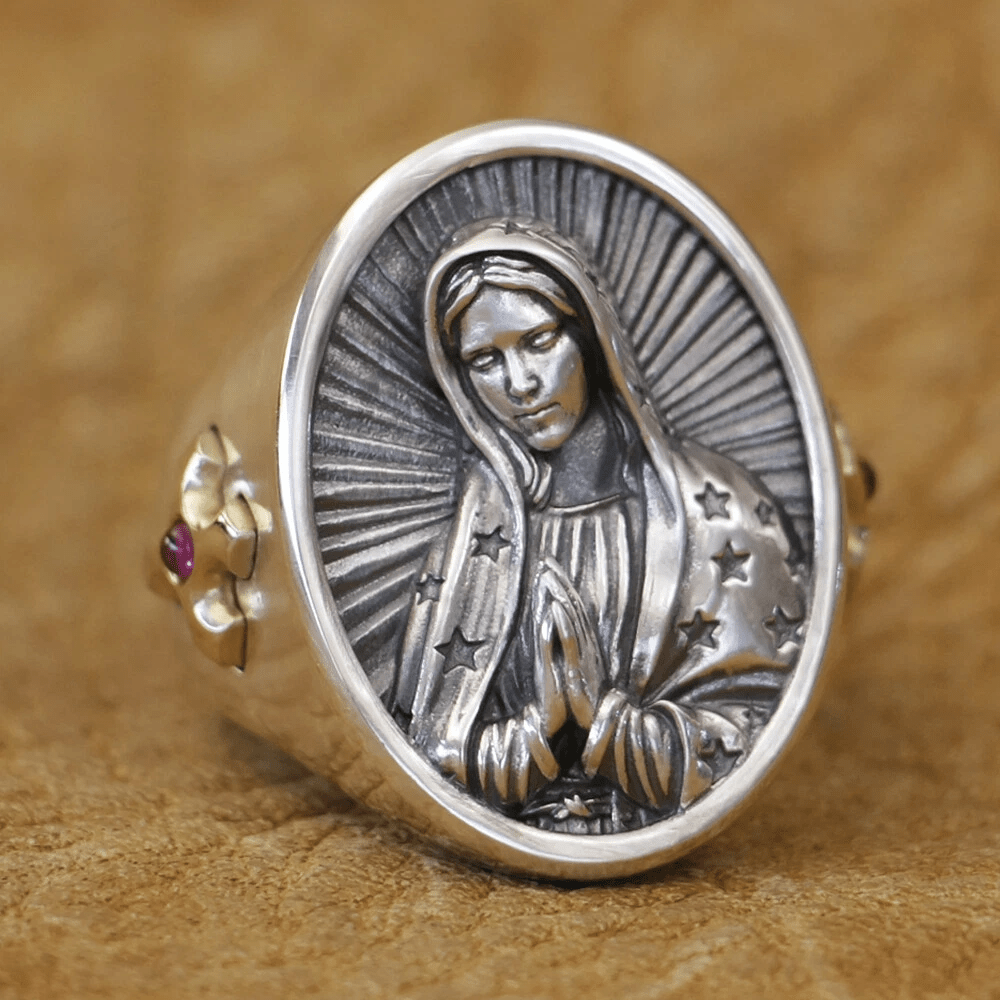 Christianartworkshop Virgin Mary Oval Ring in 925 Silver Divine Protection and Prayer - image 1