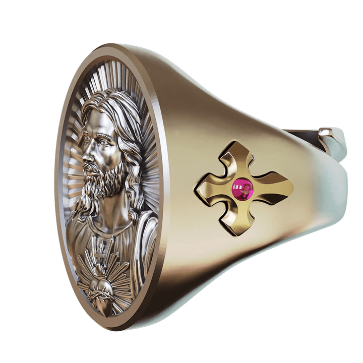Christianartworkshop Sacred Heart Jesus Ring in 925 Silver: Symbol of Love and Sacrifice - image 6