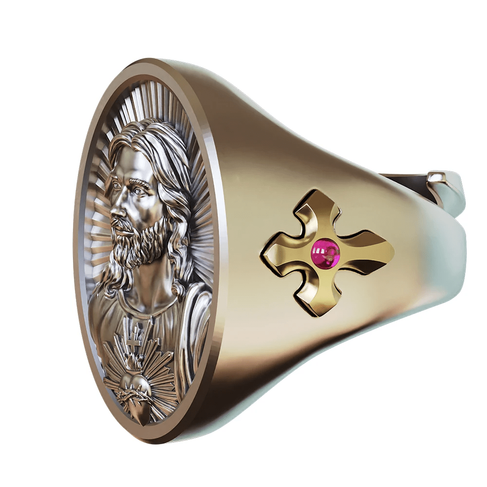 Christianartworkshop Sacred Heart Jesus Ring in 925 Silver: Symbol of Love and Sacrifice - image 6