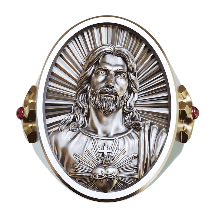Christianartworkshop Sacred Heart Jesus Ring in 925 Silver: Symbol of Love and Sacrifice - US 15 - image 0