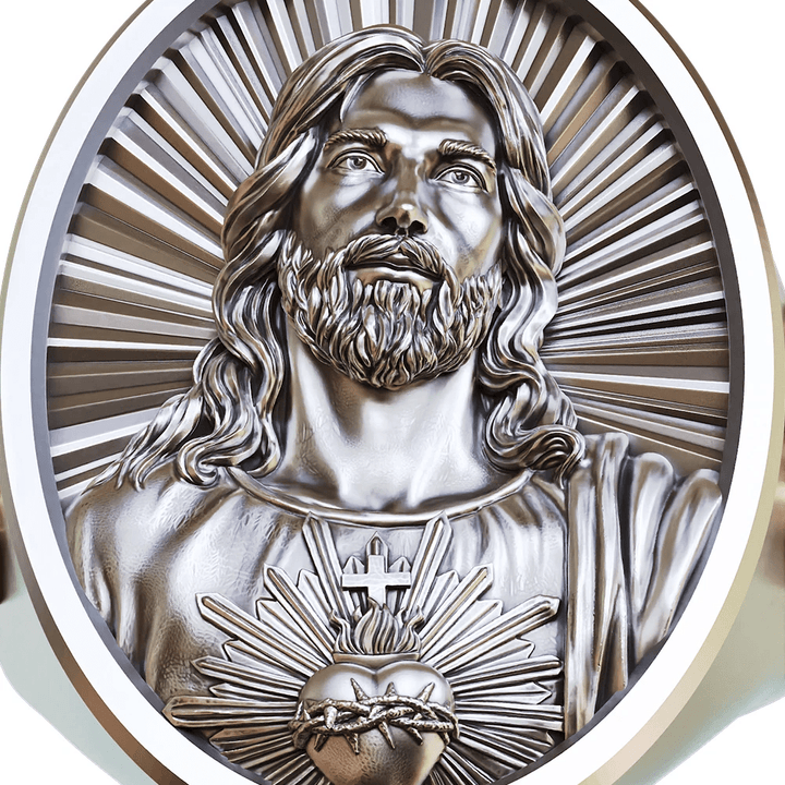 Christianartworkshop Sacred Heart Jesus Ring in 925 Silver: Symbol of Love and Sacrifice - image 4