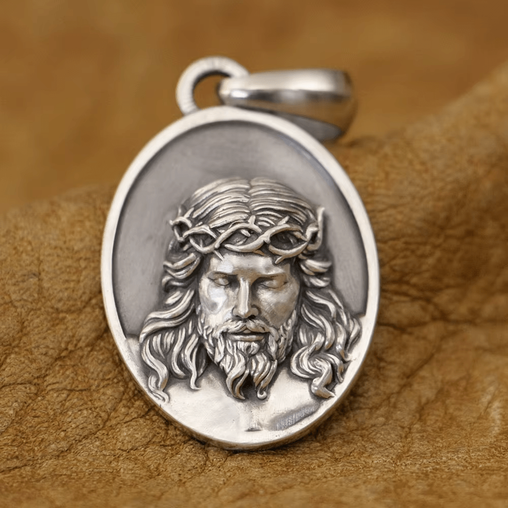 Christianartworkshop 925 Silver Crown of Thorns Jesus Medal Necklace: A Reminder of His Sacrifice - Jesus - image 1