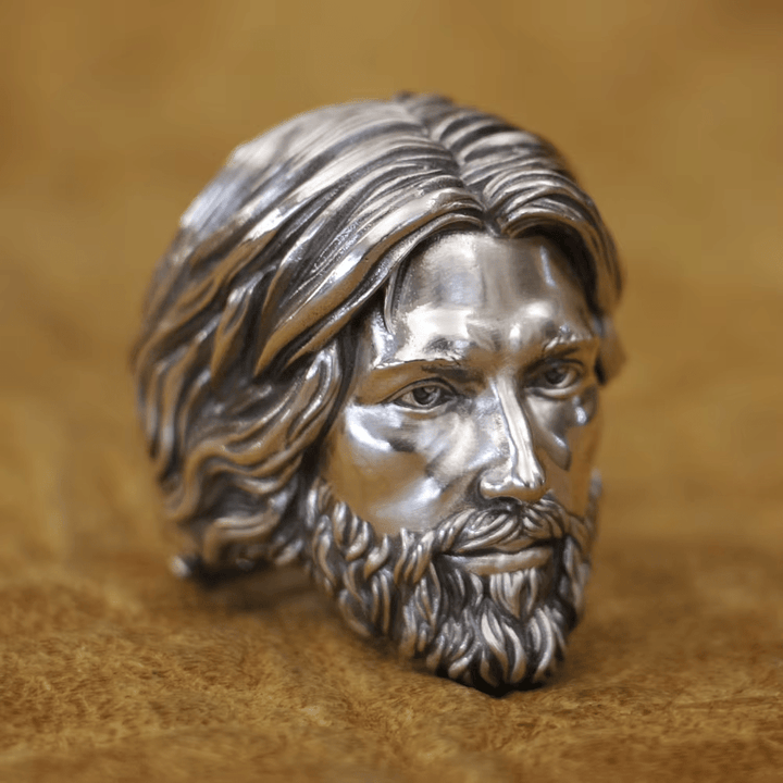 Christianartworkshop Sculpted Sacred Jesus Christ Portrait Ring Crafted in 925 Silver - UK Size Z+2（US 15） - image 0
