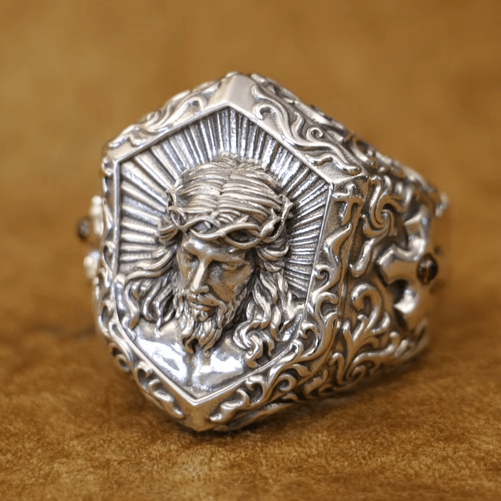 Christianartworkshop Jesus Christ Crown of Thorns Ring in Vintage Style Solid Sterling Silver - US 15 - image 0