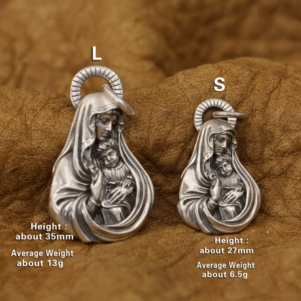 Christianartworkshop Sacred Madonna and Child Devotional Pendant Necklace in Vintage Silver - L (35mm) - image 1