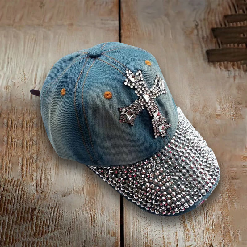 Christianartworkshop Faith Sparkles Crystal Cross Baseball Cap for Glam Believers - Dark Denim Blue - image 1