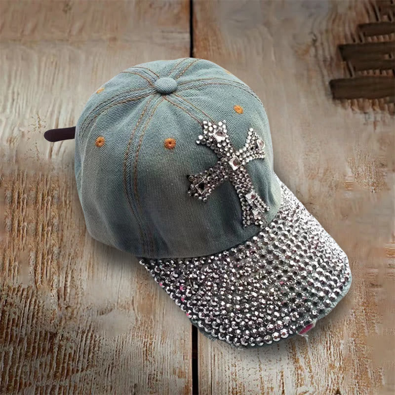Christianartworkshop Faith Sparkles Crystal Cross Baseball Cap for Glam Believers - Light Denim Blue - image 2