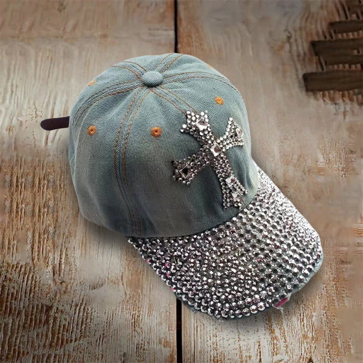 Christianartworkshop Faith Sparkles Crystal Cross Baseball Cap for Glam Believers - Light Denim Blue - image 2